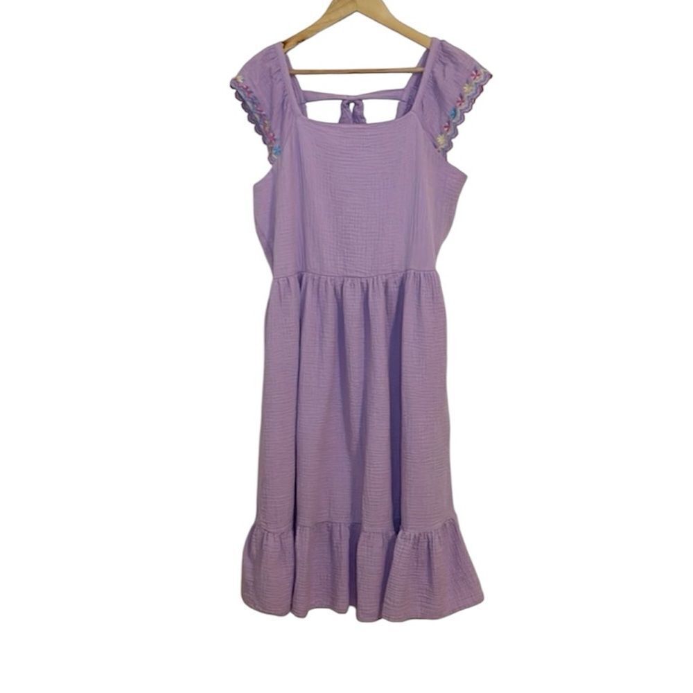 Lavender gauze Ruffled Midi Dress, Large